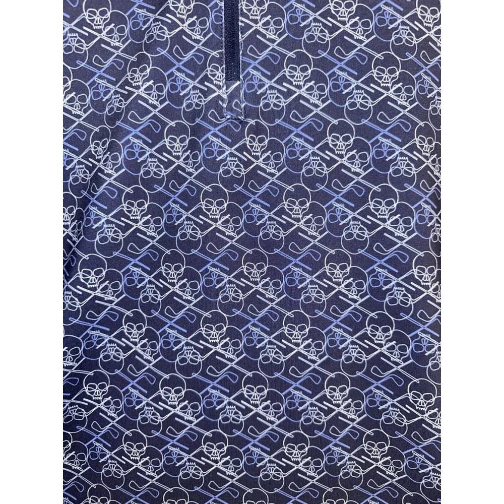 Robert Graham Clubhouse Mens Medium Iron Skull Classic Quarter Zip Blue Pullover